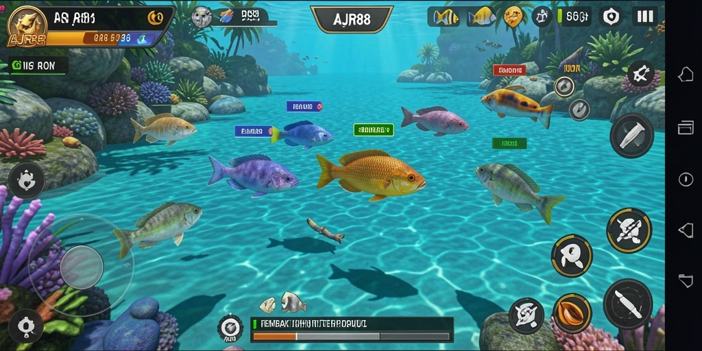 Screenshot gameplay AJR88 menampilkan aksi menembak ikan yang seru.