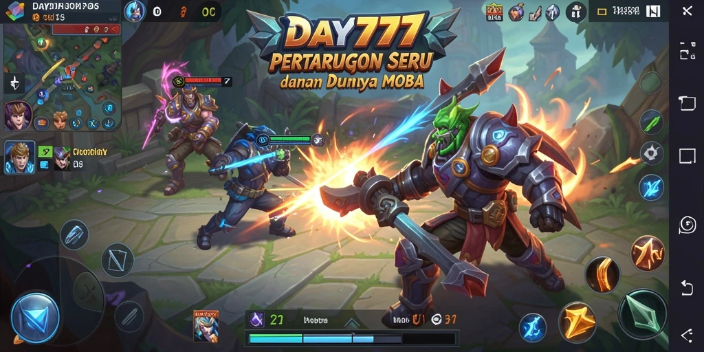 Tampilan gameplay seru di arena pertarungan MOBA DAY777.