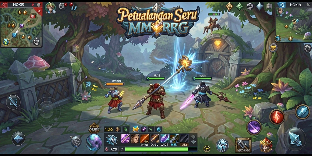 Tangkapan layar HOKI9 yang menunjukkan pertempuran epik dalam dunia MMORPG.