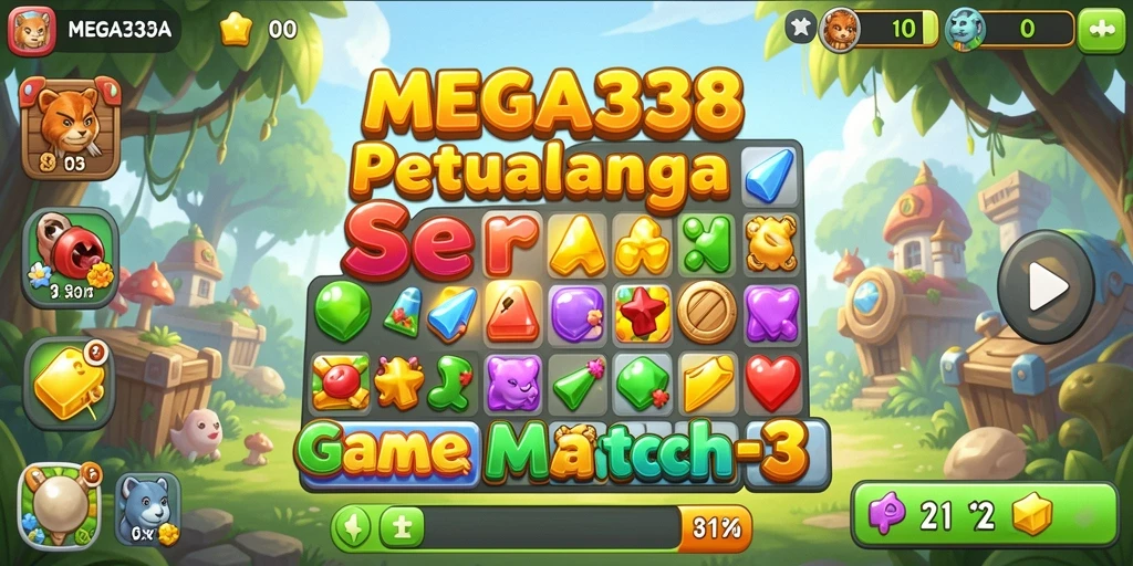 Screenshot gameplay MEGA338 menampilkan kombinasi warna cerah dan tantangan menarik.