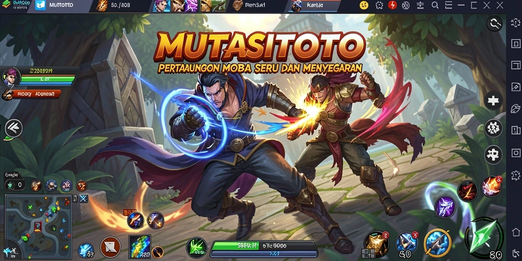 Tangkapan layar menampilkan aksi seru dalam peperangan MOBA.