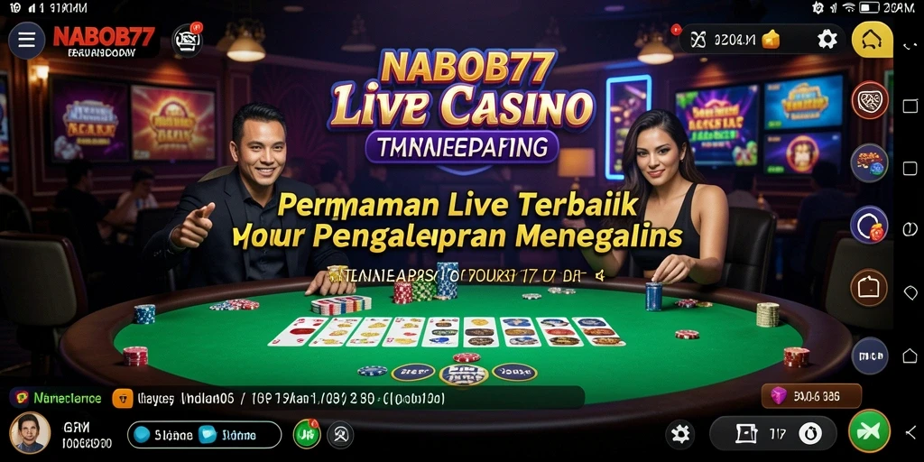 Screenshot gameplay NABOB77 yang menampilkan dealer profesional dan suasana kasino.