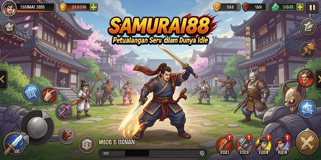 Tampilan gameplay SAMURAI88 dengan karakter samurai yang kuat.