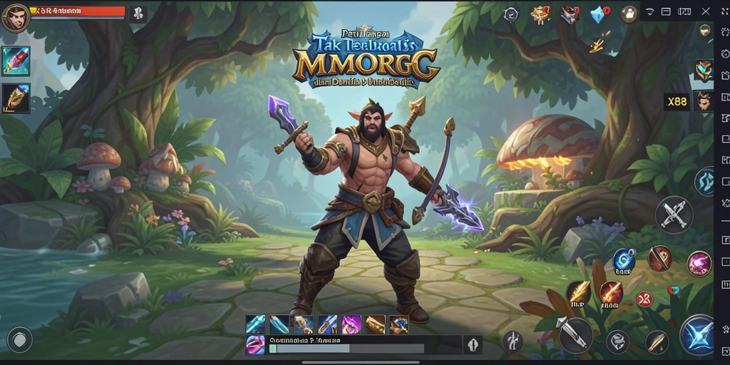 Screenshot gameplay X88 menunjukkan pertempuran seru dalam dunia MMORPG.