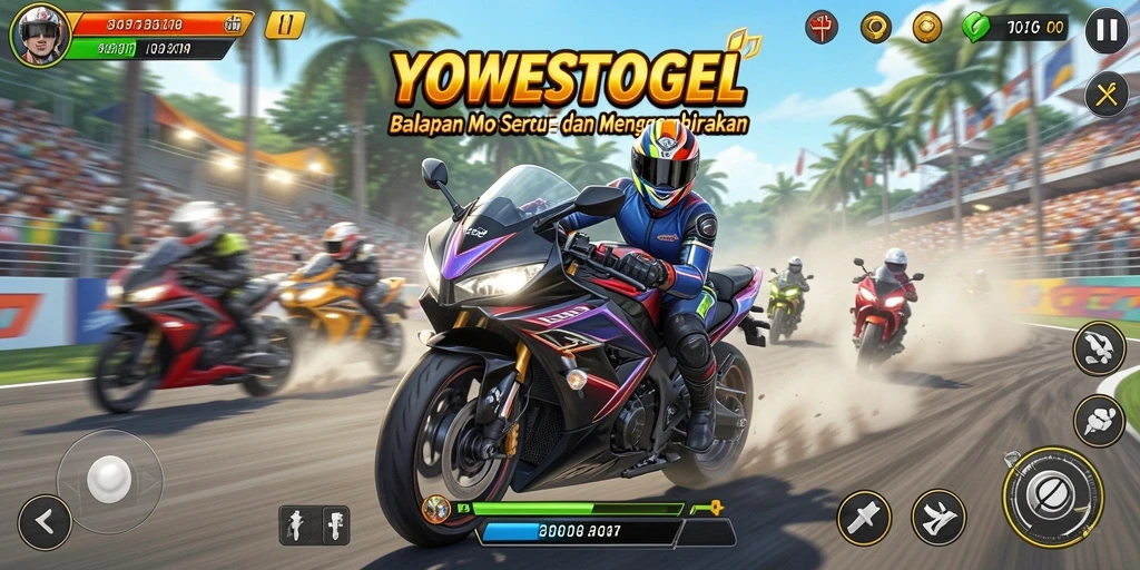 Tampilan gameplay memukau dalam balapan motor YOWESTOGEL.