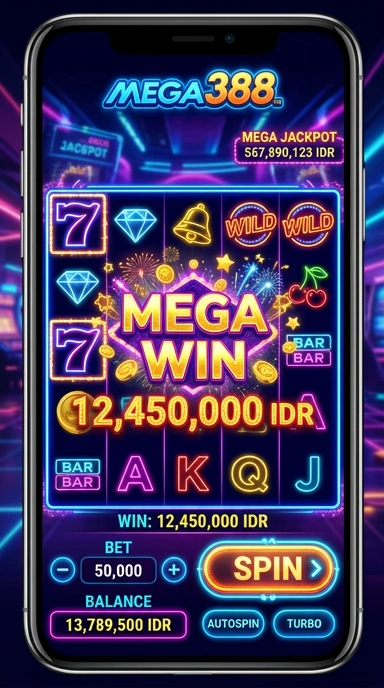 Tampilan utama aplikasi mega388, mudah dinavigasi.